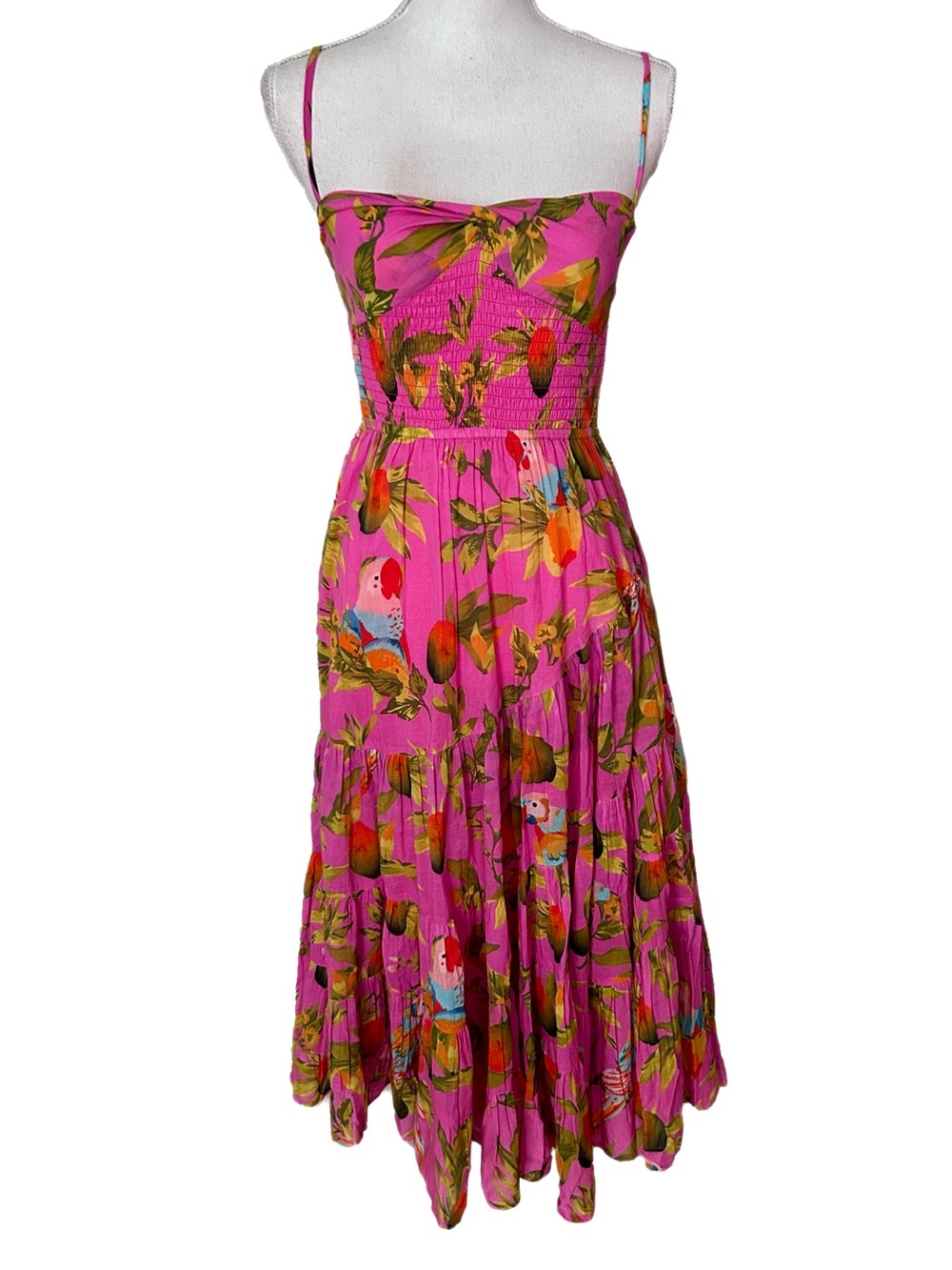 Anthropologie Mahila Maxi Dress XS Pink Tropical Resort Vacation Boho colorful